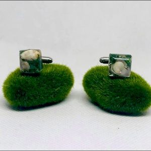Seashell cuff links with green moss
